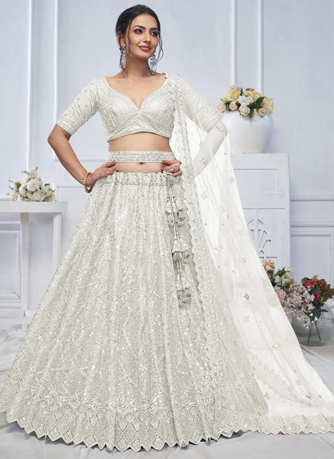 Soft Net White Bridal Wear Embroidery Work Lehenga Choli